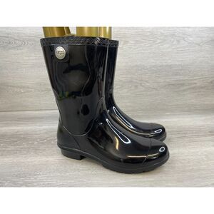UGG Sienna Women's Boot Rain Waterproof Pull-On Round Toe Patent Rubber 8 Black